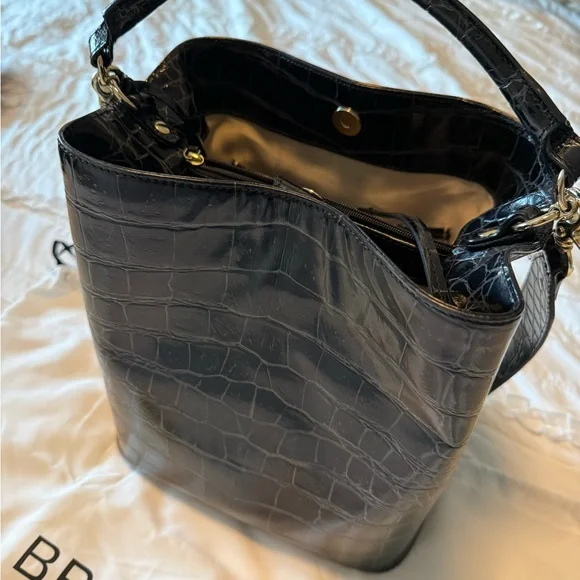 Brahmin Glossy Black Croc Shoulder Bag/Purse, 2 straps, inner pockets - Picture 4 of 14